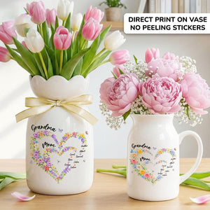 Personalized Mom And Grandma Heart Flower Vase, Grandma Vase With Grandkids Name, Mum and Nana Generations Gift, Mother's Day Gift Vase