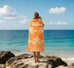 Personalized Retirement Beach Towel,Custom Retirement Gifts,Retired And Relaxed,Retirement Party,Tropical Bath Towel,Funny Retirement