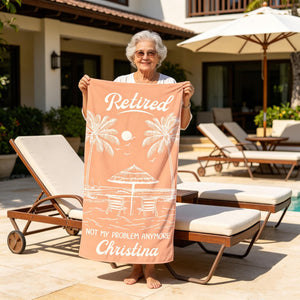 Personalized Retirement Beach Towel,Custom Retirement Gifts,Retired And Relaxed,Retirement Party,Tropical Bath Towel,Funny Retirement