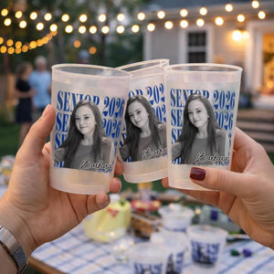 Senior 2026 Custom Photo Graduation Cups, Personalized Frosted Plastic Drinkware