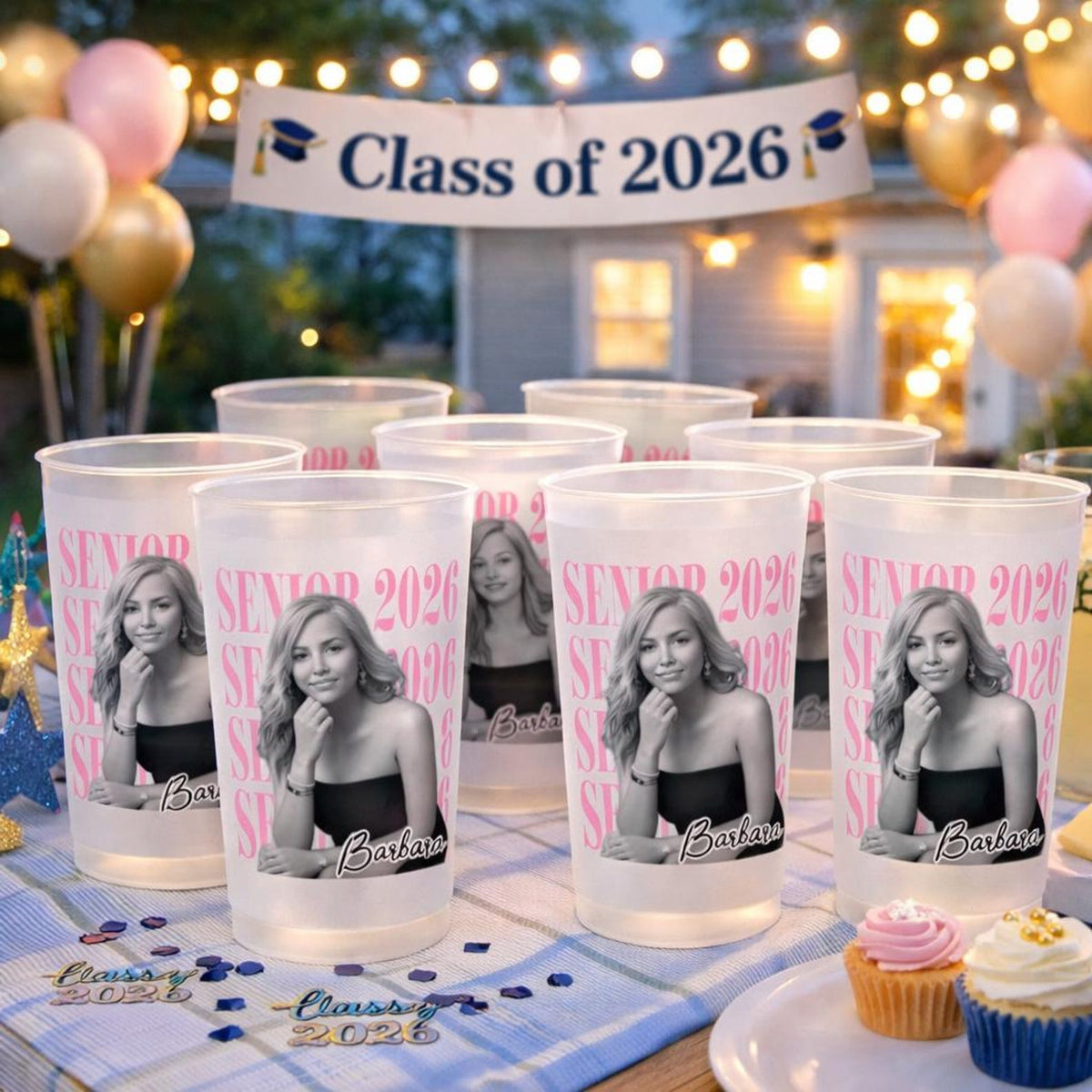 Senior 2026 Custom Photo Graduation Cups, Personalized Frosted Plastic Drinkware