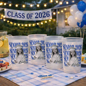 Senior 2026 Custom Photo Graduation Cups, Personalized Frosted Plastic Drinkware