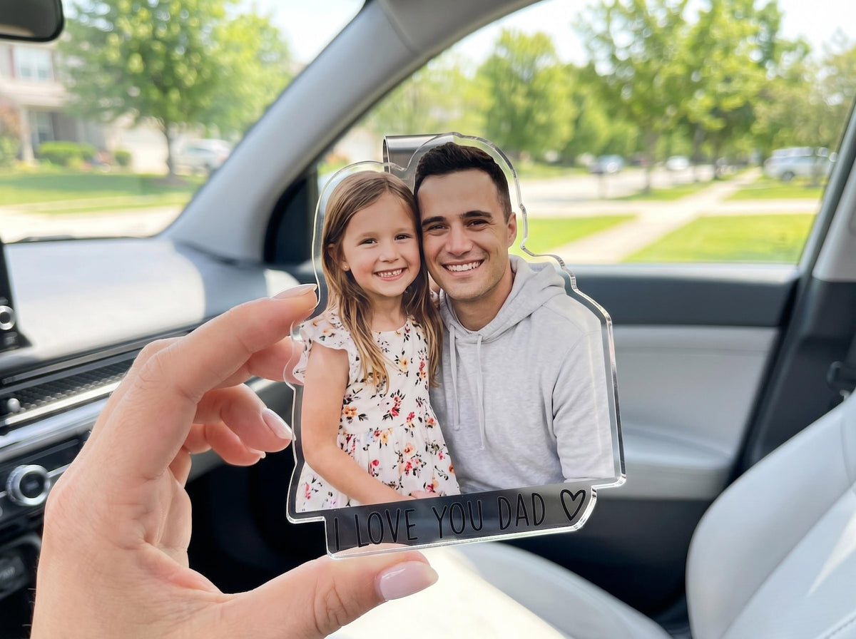 Personalized Dad Car Visor Photo Clip, Custom Father's Day Gift From Daughter or Son, Acrylic Safe Drive Keepsake for Birthday Gift
