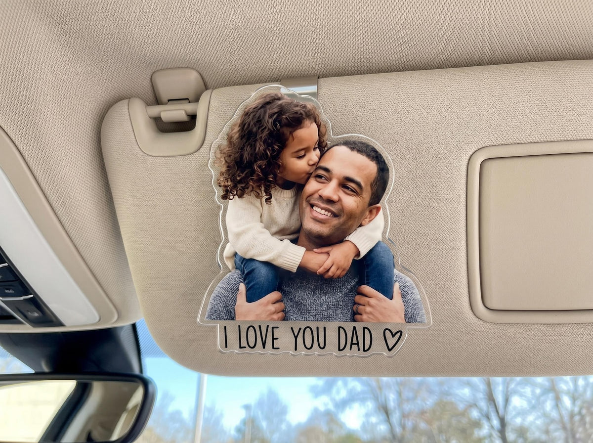 Personalized Dad Car Visor Photo Clip, Custom Father's Day Gift From Daughter or Son, Acrylic Safe Drive Keepsake for Birthday Gift