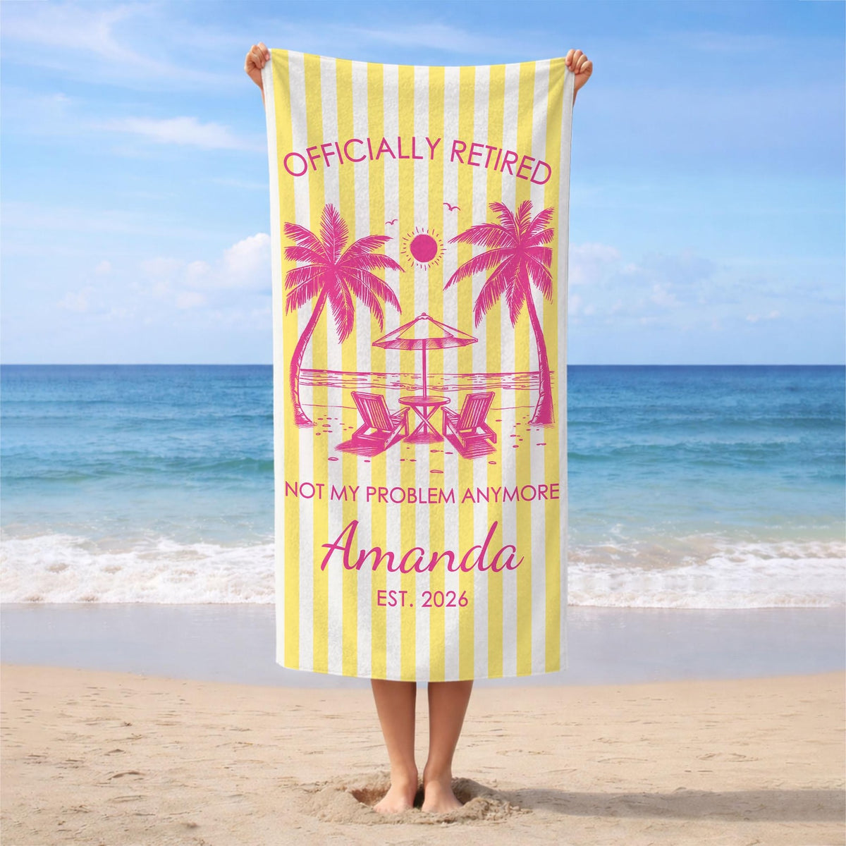 Custom Retirement Beach Towel,Retirement Trip,Retired And Relaxed,Retirement Party,Tropical Towel,Retirement Gift For Mom Grandma,Beach Trip
