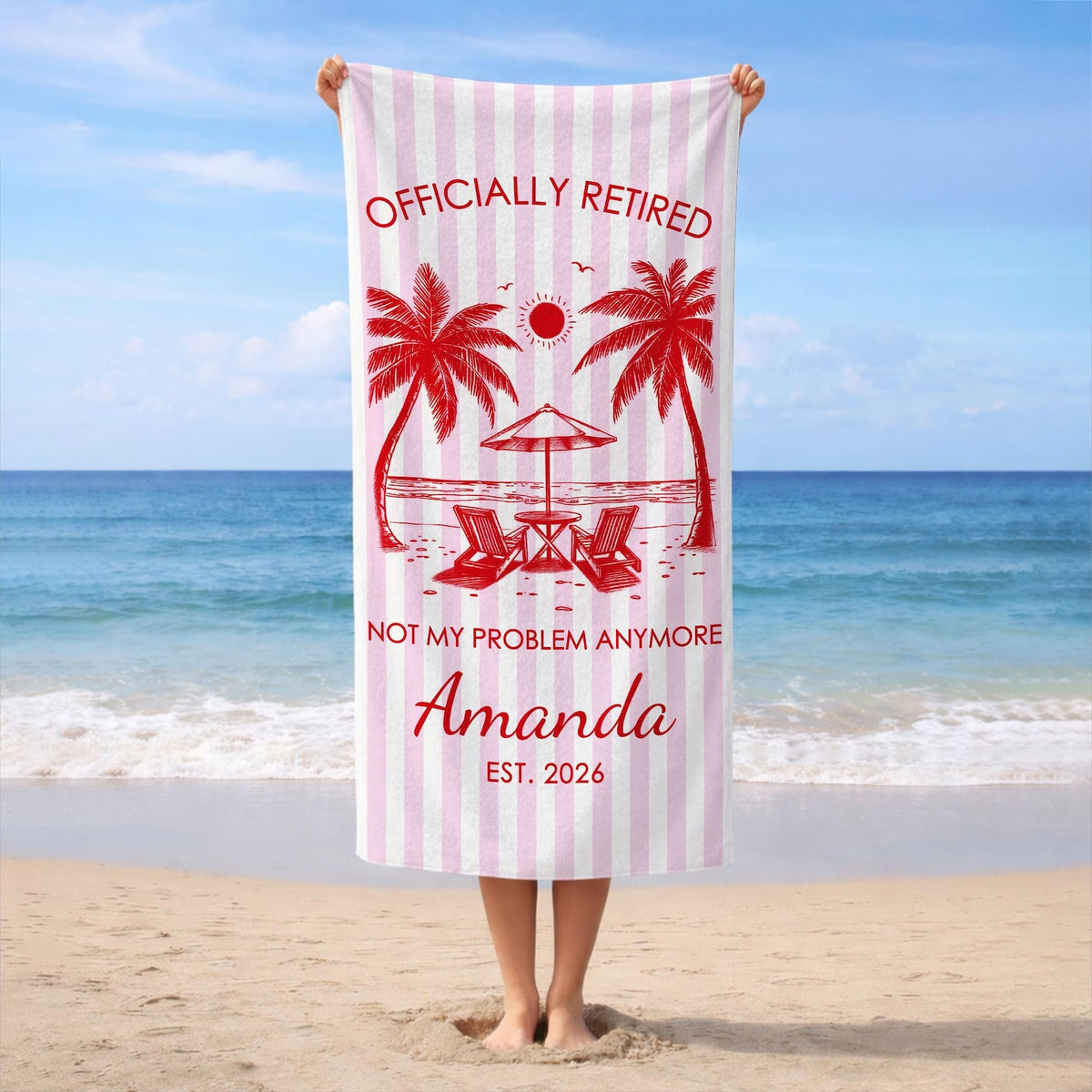 Custom Retirement Beach Towel,Retirement Trip,Retired And Relaxed,Retirement Party,Tropical Towel,Retirement Gift For Mom Grandma,Beach Trip