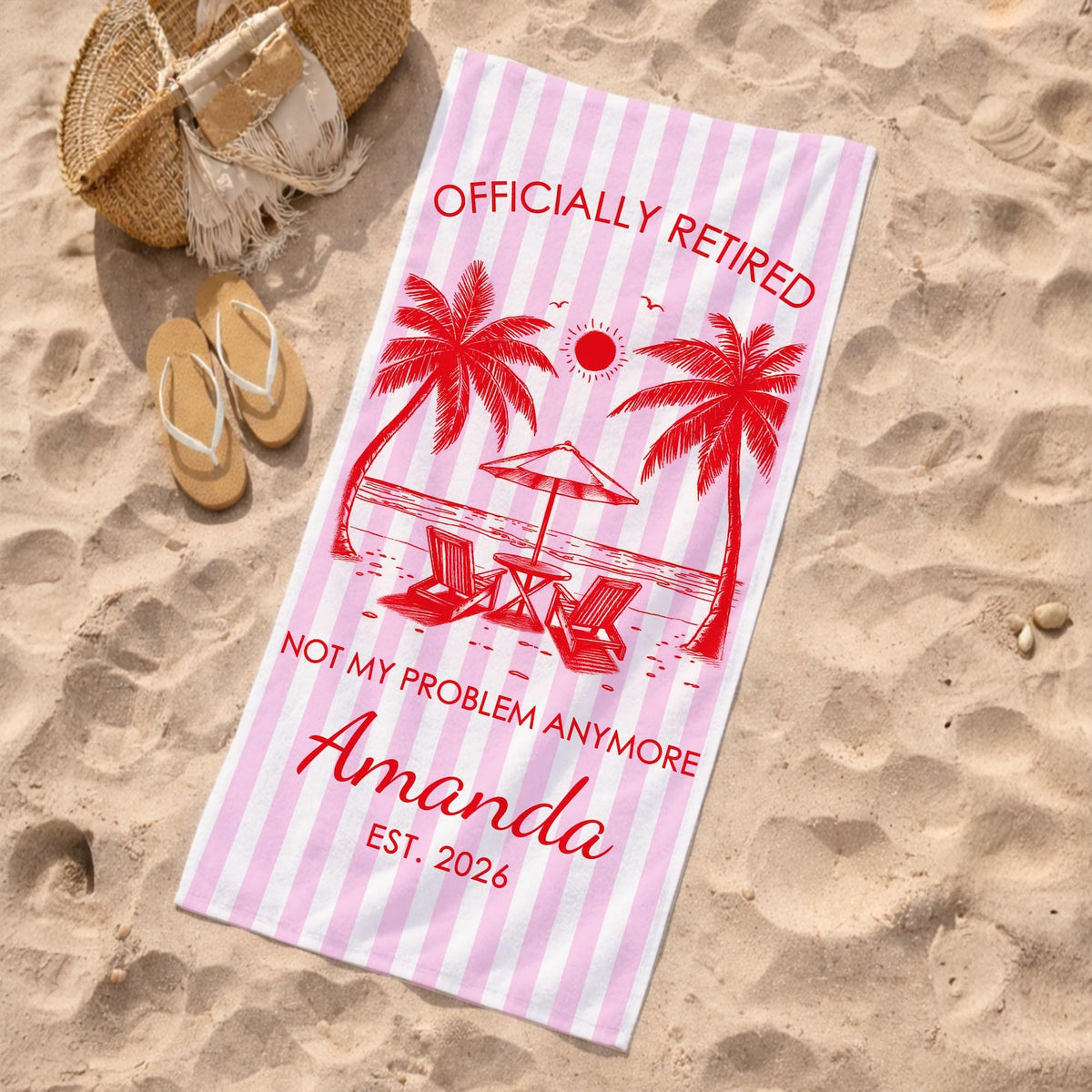 Custom Retirement Beach Towel,Retirement Trip,Retired And Relaxed,Retirement Party,Tropical Towel,Retirement Gift For Mom Grandma,Beach Trip