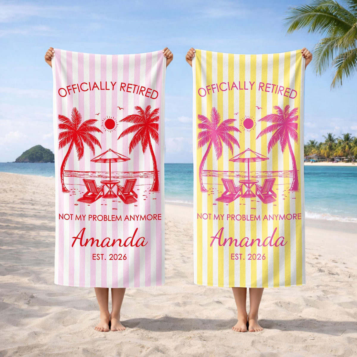 Custom Retirement Beach Towel,Retirement Trip,Retired And Relaxed,Retirement Party,Tropical Towel,Retirement Gift For Mom Grandma,Beach Trip