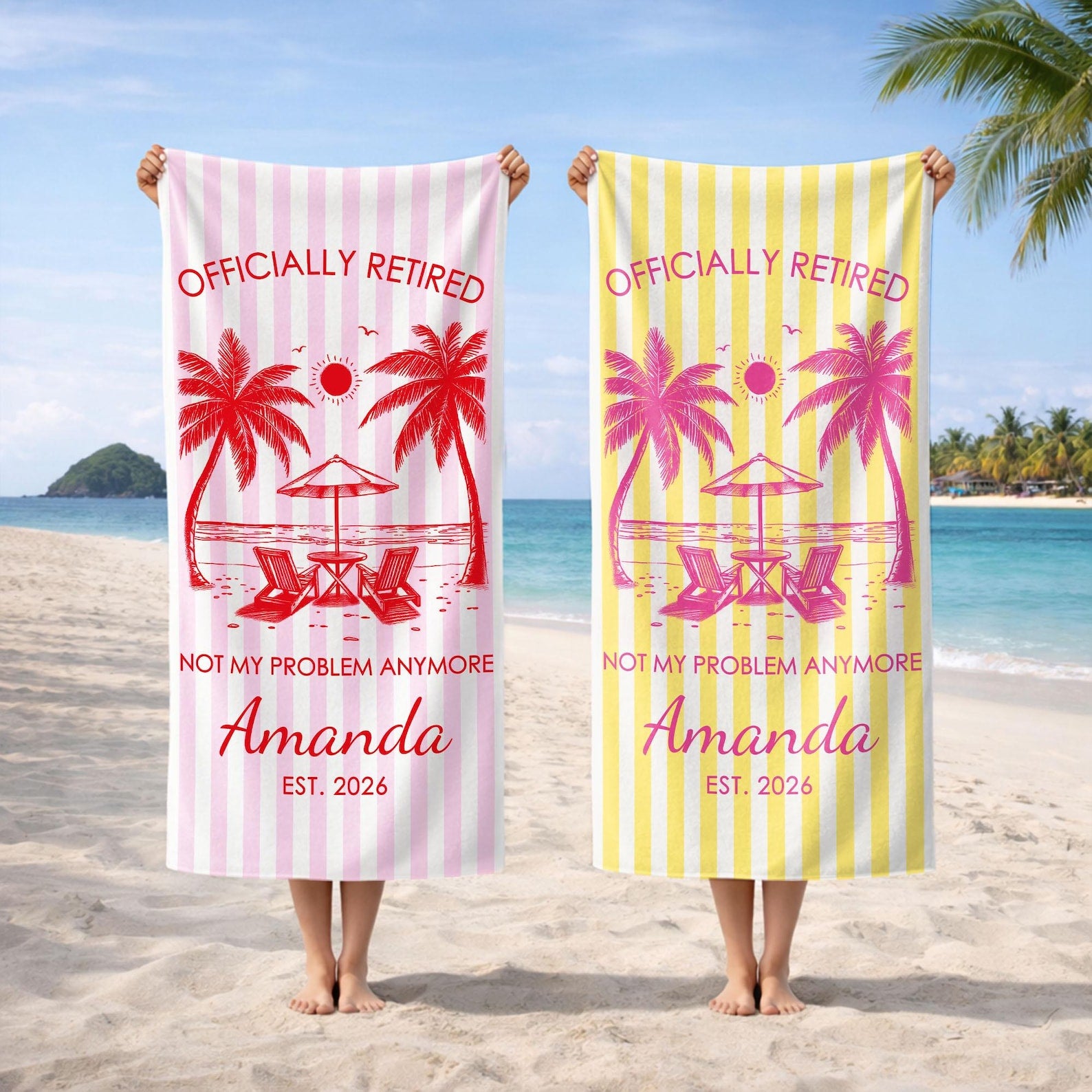Custom Retirement Beach Towel,Retirement Trip,Retired And Relaxed,Retirement Party,Tropical Towel,Retirement Gift For Mom Grandma,Beach Trip