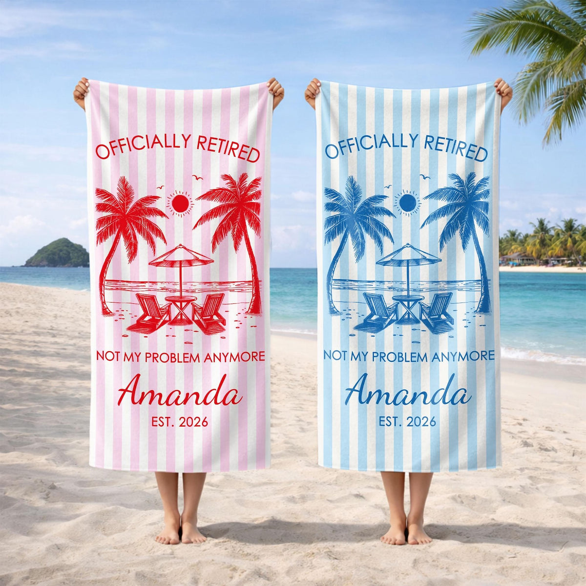 Custom Retirement Beach Towel,Retirement Trip,Retired And Relaxed,Retirement Party,Tropical Towel,Retirement Gift For Mom Grandma,Beach Trip