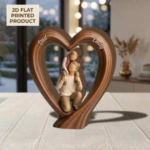 Personalized Dad and Kid 2D FLAT Wooden Block, Father Child Heart Frame Decor, Custom Name Gift for Dad, Fathers Day Keepsake
