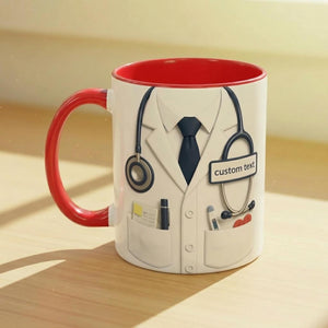 Personalized Doctor Coffee Cup, Custom ID Badge Nutrition Facts Mug, Dr Gifts For Men and Women, Retirement Gifts For Doctors, Med School