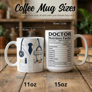 Personalized Doctor Coffee Cup, Custom ID Badge Nutrition Facts Mug, Dr Gifts For Men and Women, Retirement Gifts For Doctors, Med School