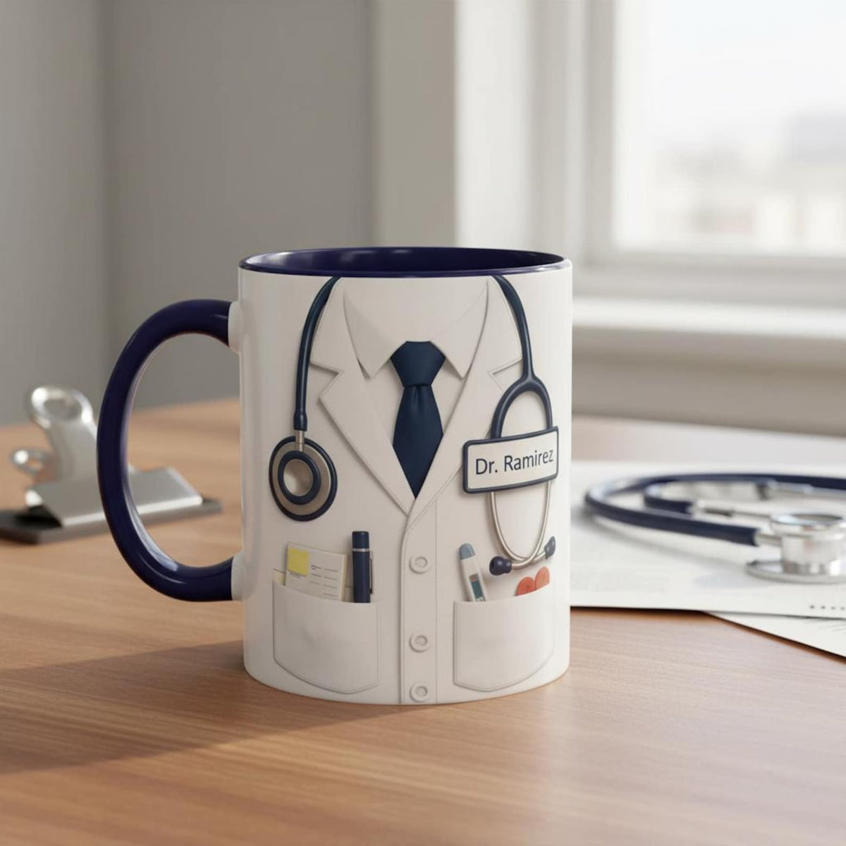 Personalized Doctor Coffee Cup, Custom ID Badge Nutrition Facts Mug, Dr Gifts For Men and Women, Retirement Gifts For Doctors, Med School
