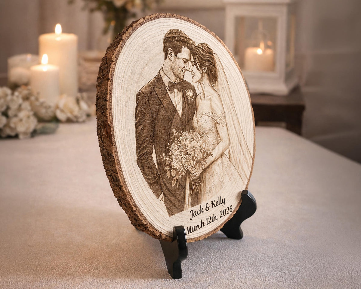 Custom Couple Portrait Wedding Photo Engraved In Live Edge Wood Newlywed Gift Idea Personalized Wedding Gifts For The Couple Gift Ideas
