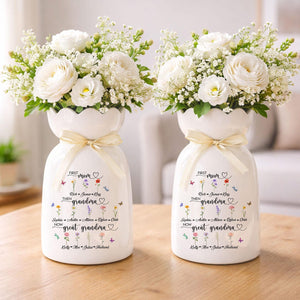 Custom First Mom Now Great Grandma Ceramic Flower Vase, Birth Month Vase, Grandmas Garden Vase, Birthday Gift for Mom Nana Mothers Day Gift