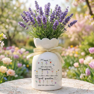 Custom First Mom Now Great Grandma Ceramic Flower Vase, Birth Month Vase, Grandmas Garden Vase, Birthday Gift for Mom Nana Mothers Day Gift