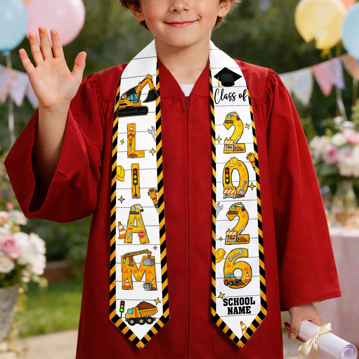 Personalized Kid Graduation Stole, Custom Construction Graduation Stole, Class Of 2026 Sash, Kids Graduation Sash,Preschool Graduation Stole