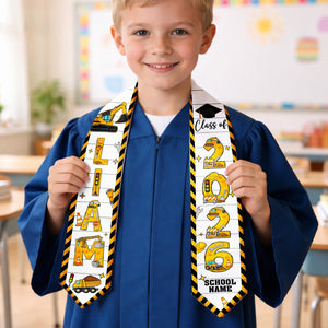 Personalized Kid Graduation Stole, Custom Construction Graduation Stole, Class Of 2026 Sash, Kids Graduation Sash,Preschool Graduation Stole