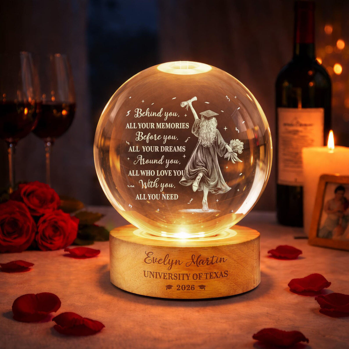 Personalized 2026 Graduation Crystal Ball Night Light, Class of 2026 Graduation Gift, College Grad Gift for Senior, Daughter, 2026 Grad Gift
