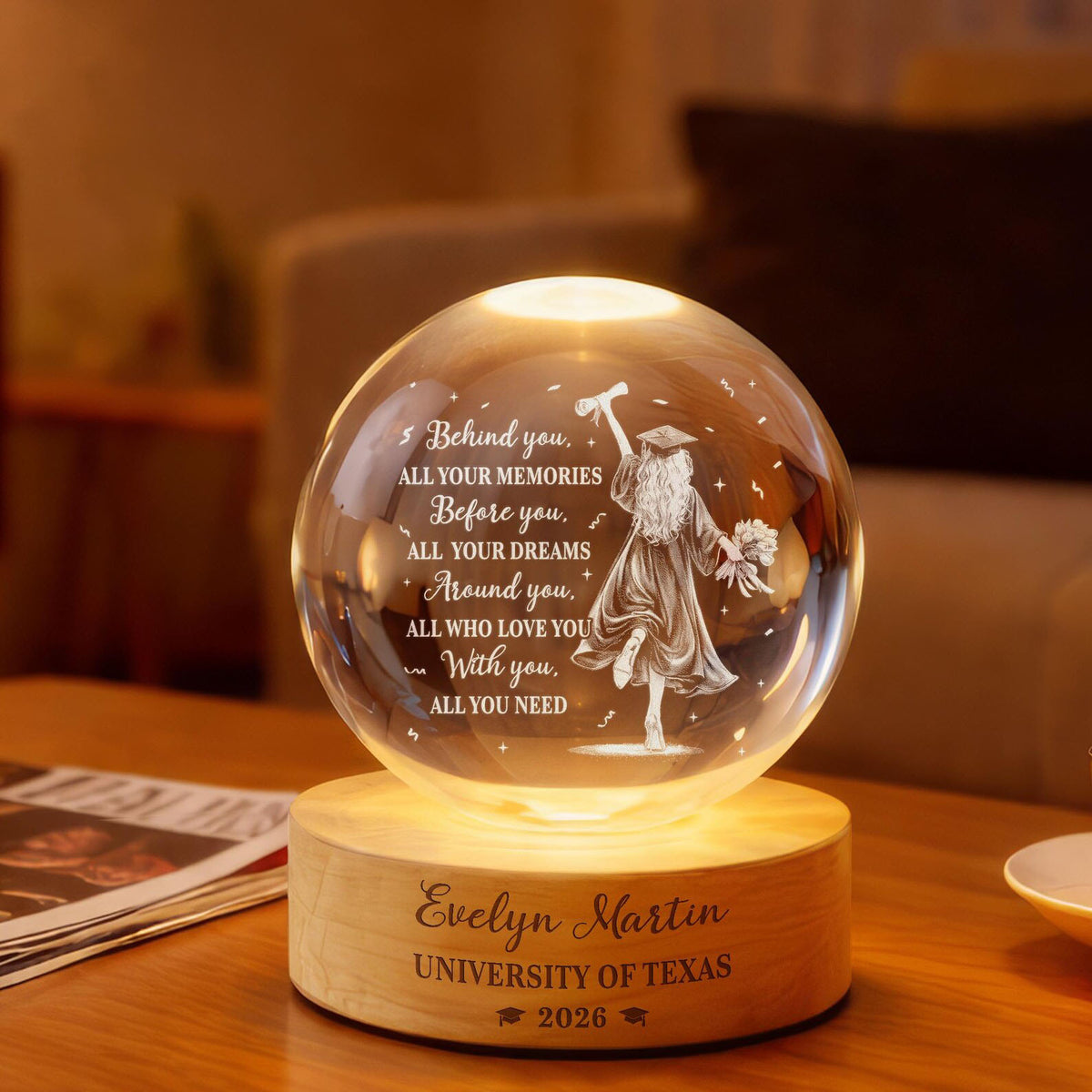 Personalized 2026 Graduation Crystal Ball Night Light, Class of 2026 Graduation Gift, College Grad Gift for Senior, Daughter, 2026 Grad Gift