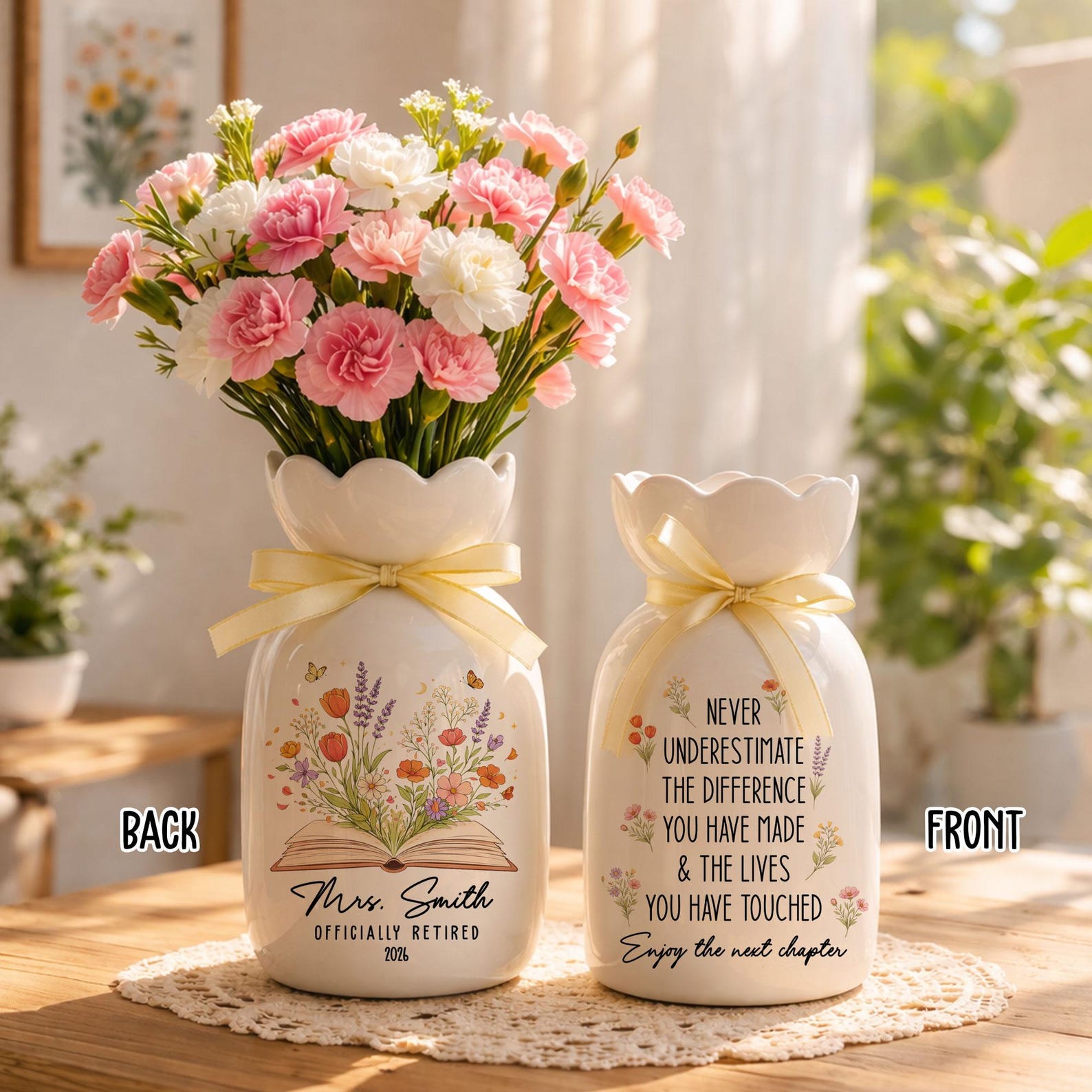 Personalized Retirement Ceramic Flower Vase, Teacher Retirement Gift, Retired Teacher Gift, Retirement Vase Gift, Teacher Appreciation Gift