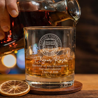 Custom Graduation Logo Pint Glass 2026, Personalized College Grad Gift for Him, University Class of 2026 Whiskey Glass, College Grad Gifts