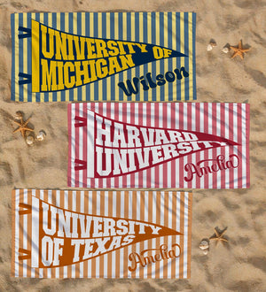 Personalized College Pennant Beach Towel, School Banner School Spirit Beach Towel, High School Graduation Gift, University Graduation Gift