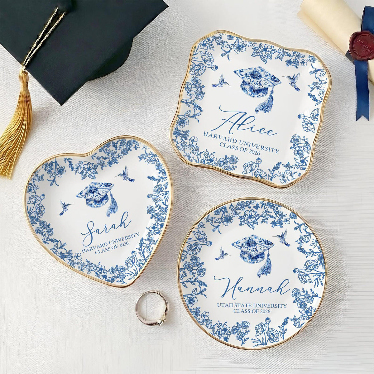 Personalized Graduation Ring Dish,Custom Class Of 2026 Jewelry Trinket Tray, College Grad Gift for Her, Graduation Party Favors