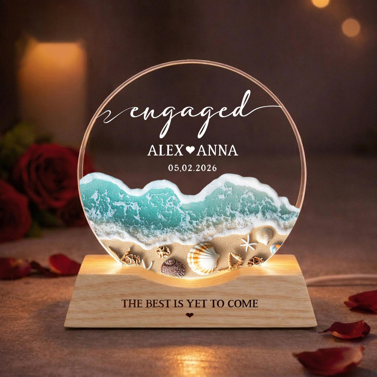 Engagement Gifts, Engaged Wave Night Light, Engagement Gift for Couple, Engagement Keepsake Gift, Couples Gift, Newly Engaged Home Decor