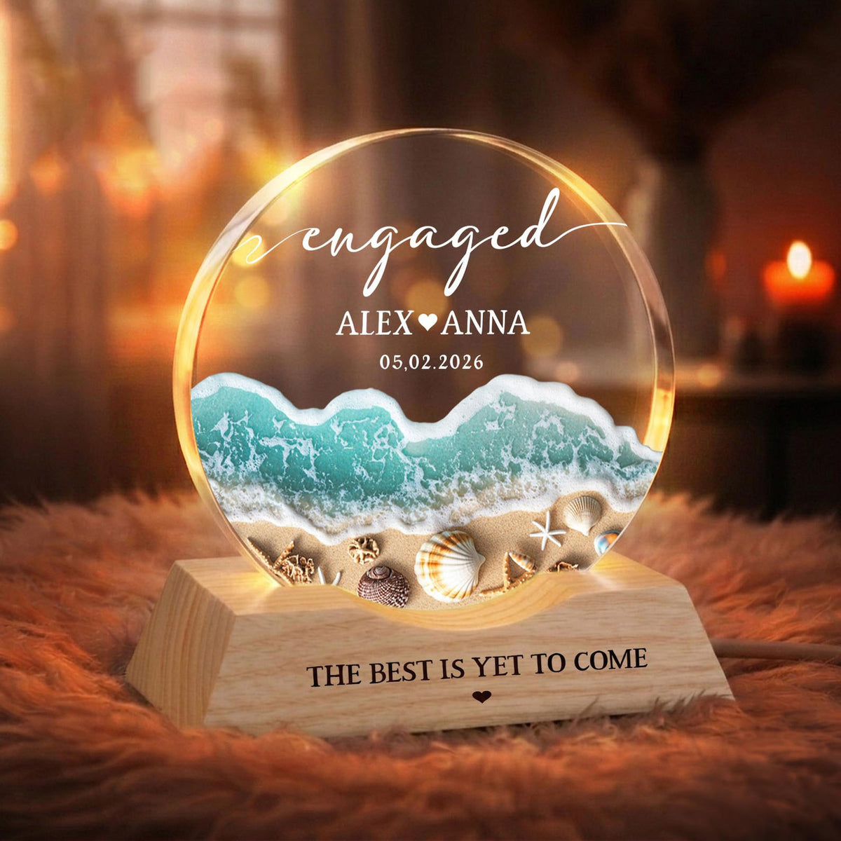 Engagement Gifts, Engaged Wave Night Light, Engagement Gift for Couple, Engagement Keepsake Gift, Couples Gift, Newly Engaged Home Decor