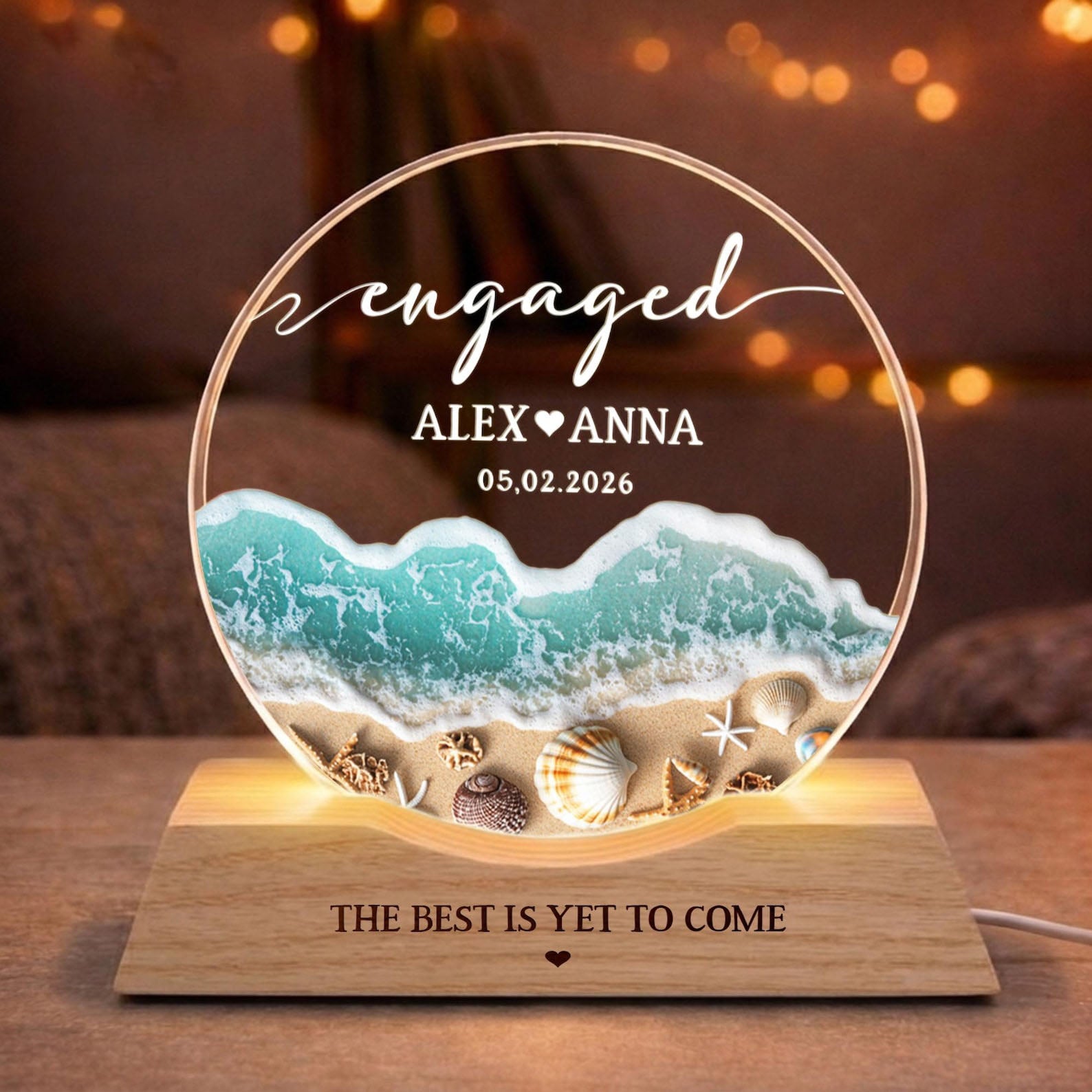 Engagement Gifts, Engaged Wave Night Light, Engagement Gift for Couple, Engagement Keepsake Gift, Couples Gift, Newly Engaged Home Decor