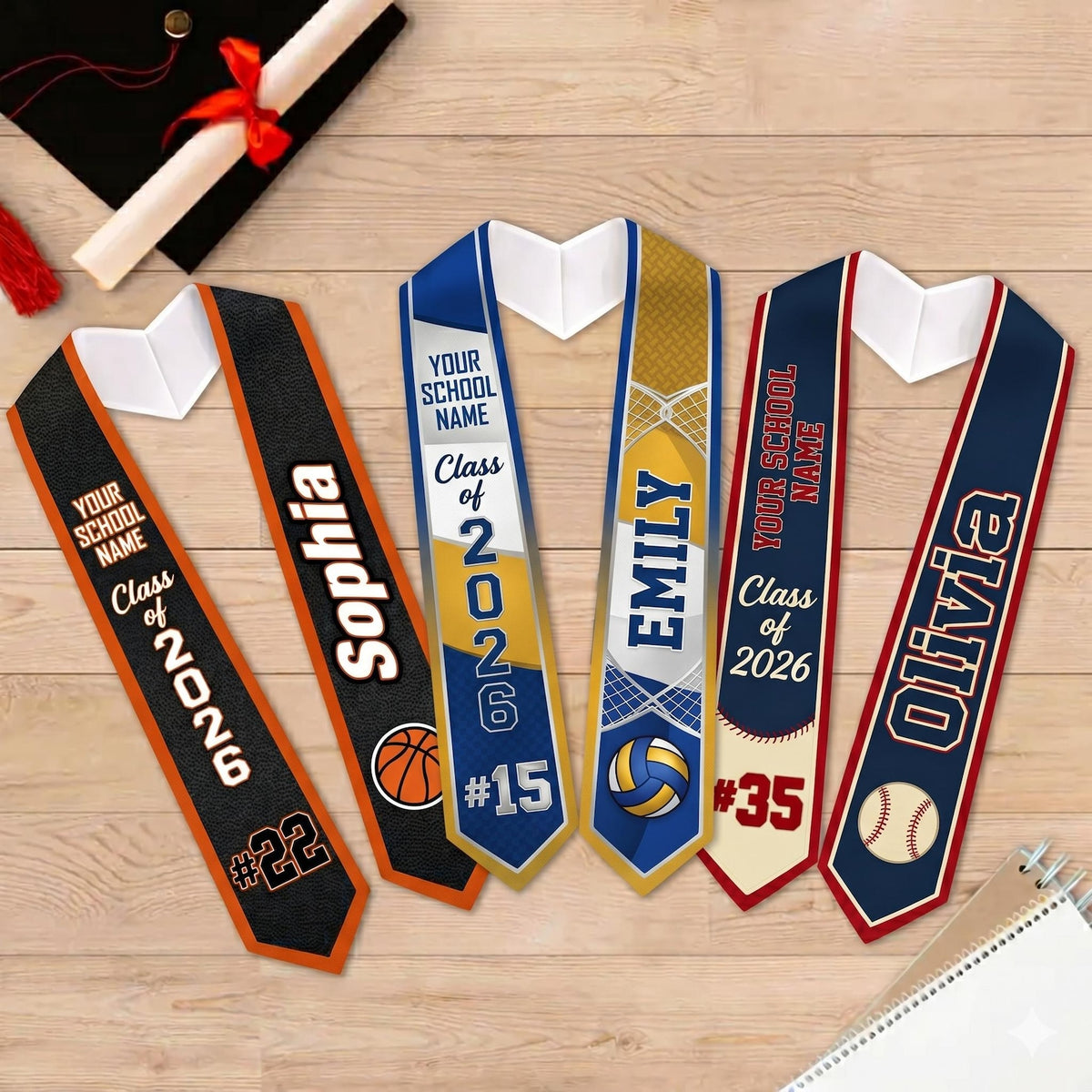 Personalized Senior Graduation Stole: Custom Name and Number, Football Basketball Baseball Senior, Custom Any Sports School Stole