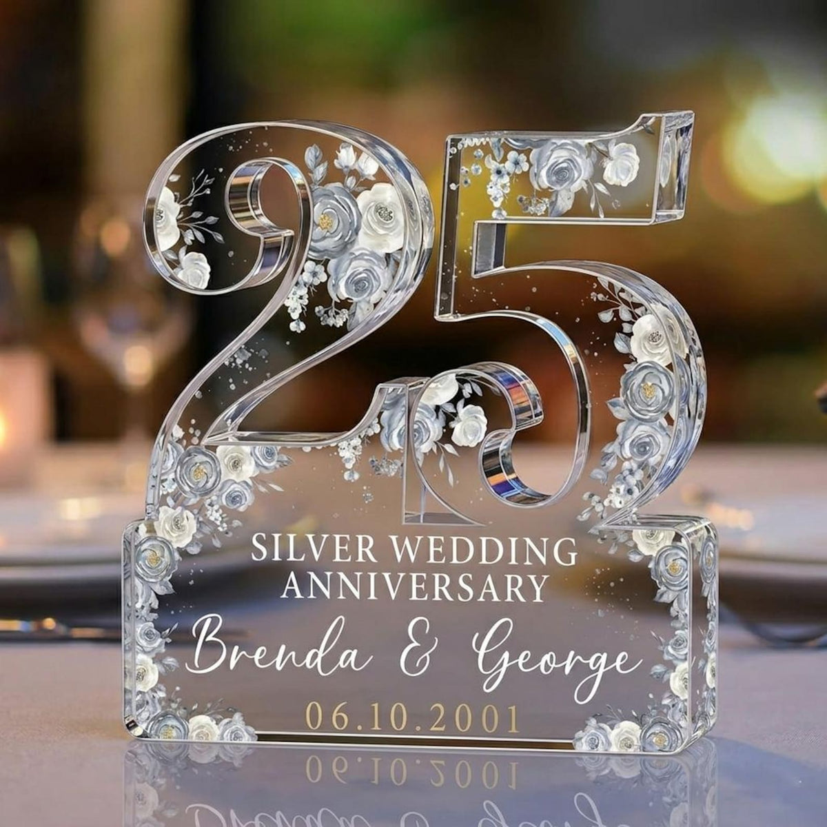 25th Silver Wedding Anniversary Acrylic Plaque Gift for Husband, Personalized Couple's Name and Date Pearl Anniversary Gift, Gift for Couple