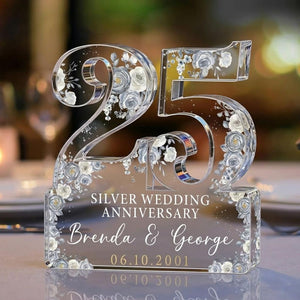 25th Silver Wedding Anniversary Acrylic Plaque Gift for Husband, Personalized Couple's Name and Date Pearl Anniversary Gift, Gift for Couple