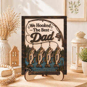 Personalized We Hooked The Best Dad Wooden Sign, Personalized Fishing Themed Sign with Children s Names, Father's Day Gift, Fishing Dad Gift