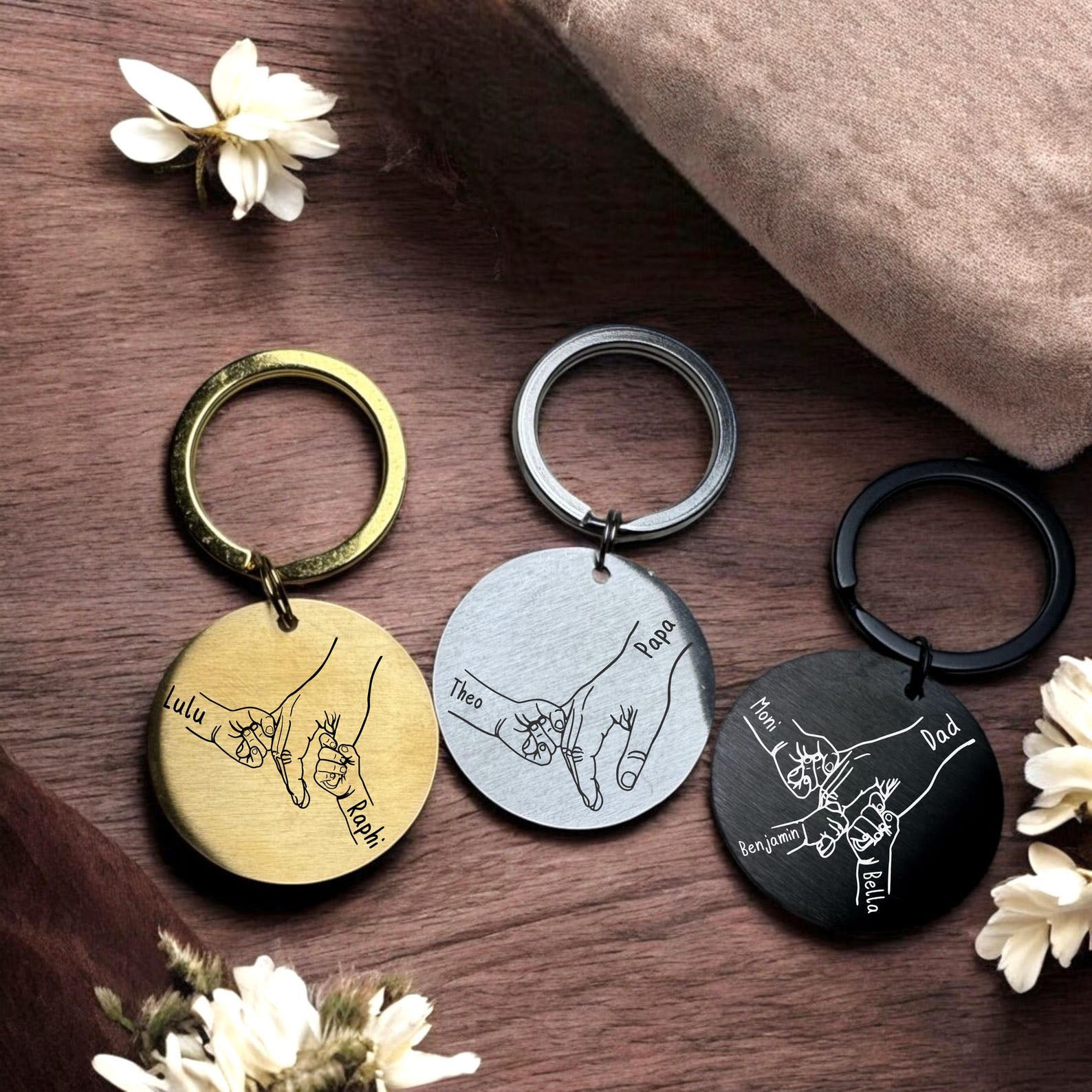 Engraved keychain, dad gift idea with name and motif | Personalized pendant for him, her, children, father, child gift