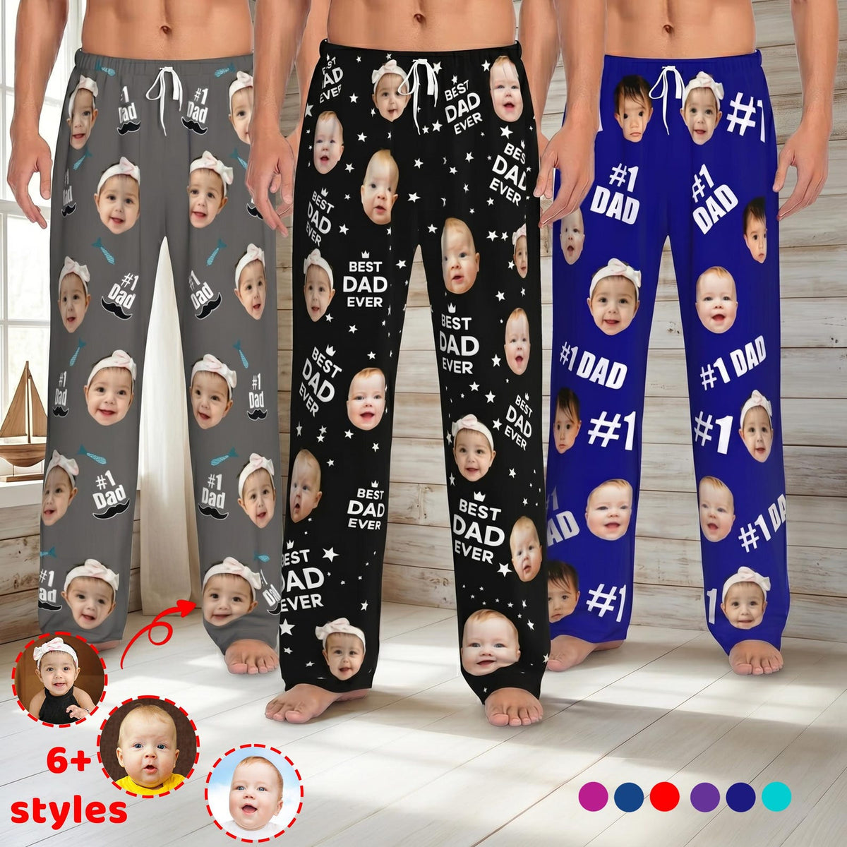 Custom Face Pajama Pants, Personalized Photo Pjs, Fathe's Day Gifts for Him