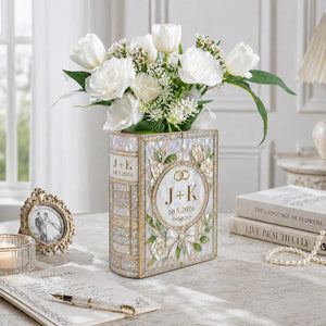 Personalized Wedding Book Vase, Custom Couple Initials Vase, Pearl Floral Book Vase, Bridal Shower Gift, Anniversary Keepsake