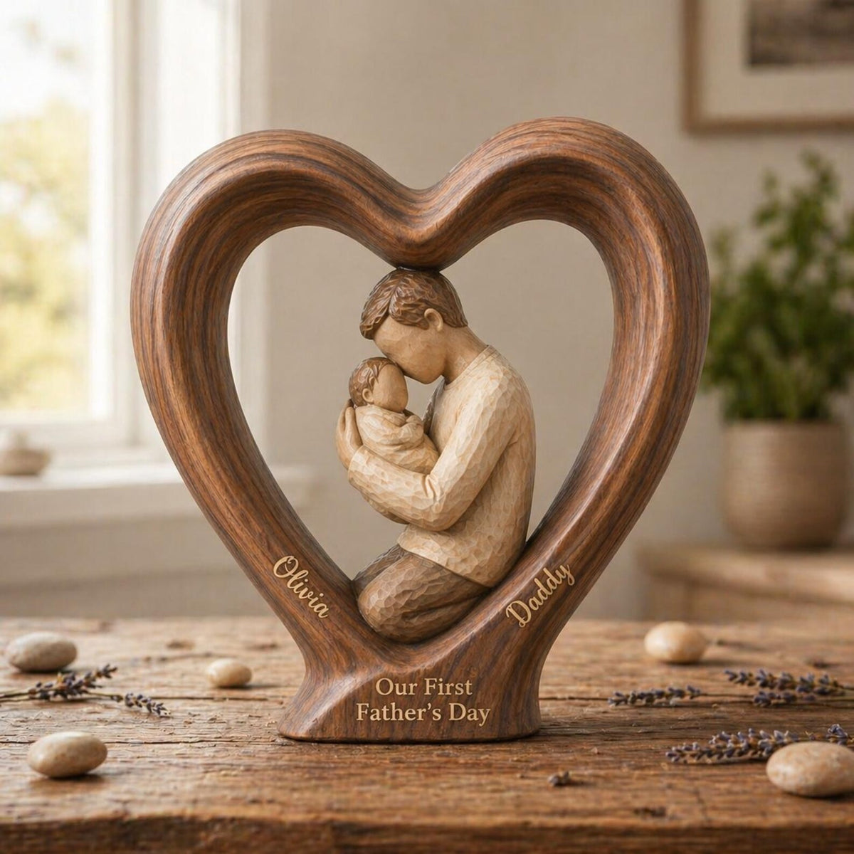 Father and Kids Heart Sign, Personalized Dad 2D FLAT Wooden Block, Custom Name Family Gift, Father's Day Keepsake Decor