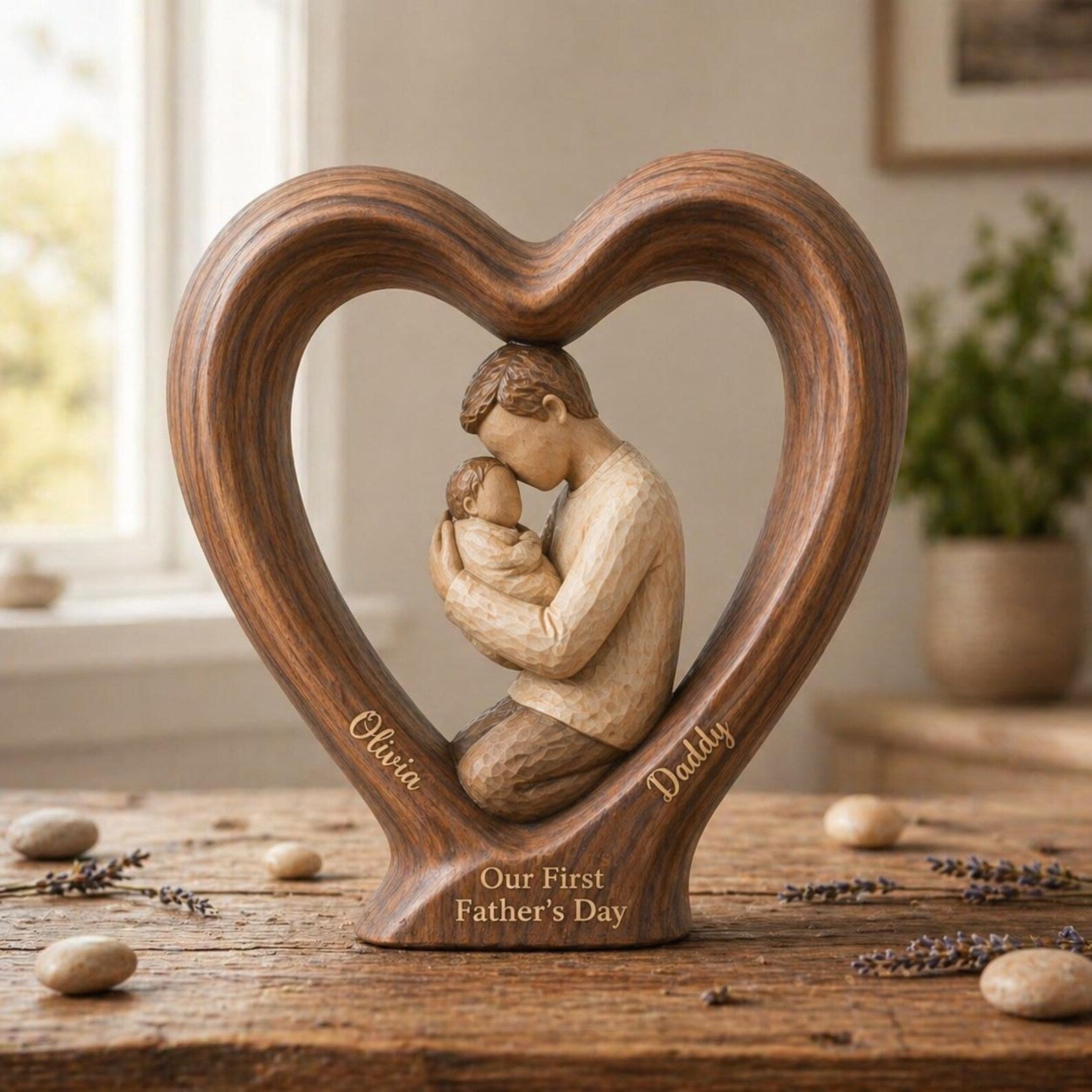 Father and Kids Heart Sign, Personalized Dad 2D FLAT Wooden Block, Custom Name Family Gift, Father's Day Keepsake Decor