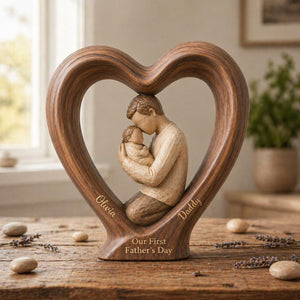 Father and Kids Heart Sign, Personalized Dad 2D FLAT Wooden Block, Custom Name Family Gift, Father's Day Keepsake Decor