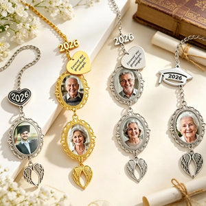 Memorial Graduation Tassel Photo Charm with Angel Wings - Personalized Grad Gift 2026 - Graduation Cap Keepsake for Her/Him