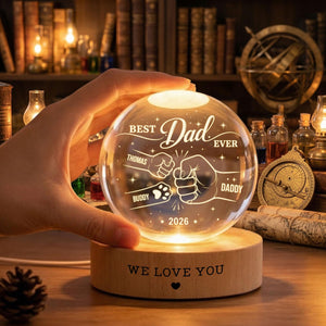 Personalized Crystal Ball Night Light, Father s Day Gift for Dad, Custom Dad Grandpa Kids Holding Hands Gift, Grandpa Gift,Dad Birthday Gift