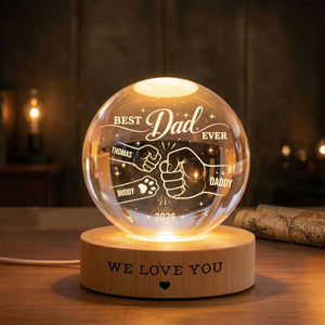 Personalized Crystal Ball Night Light, Father s Day Gift for Dad, Custom Dad Grandpa Kids Holding Hands Gift, Grandpa Gift,Dad Birthday Gift