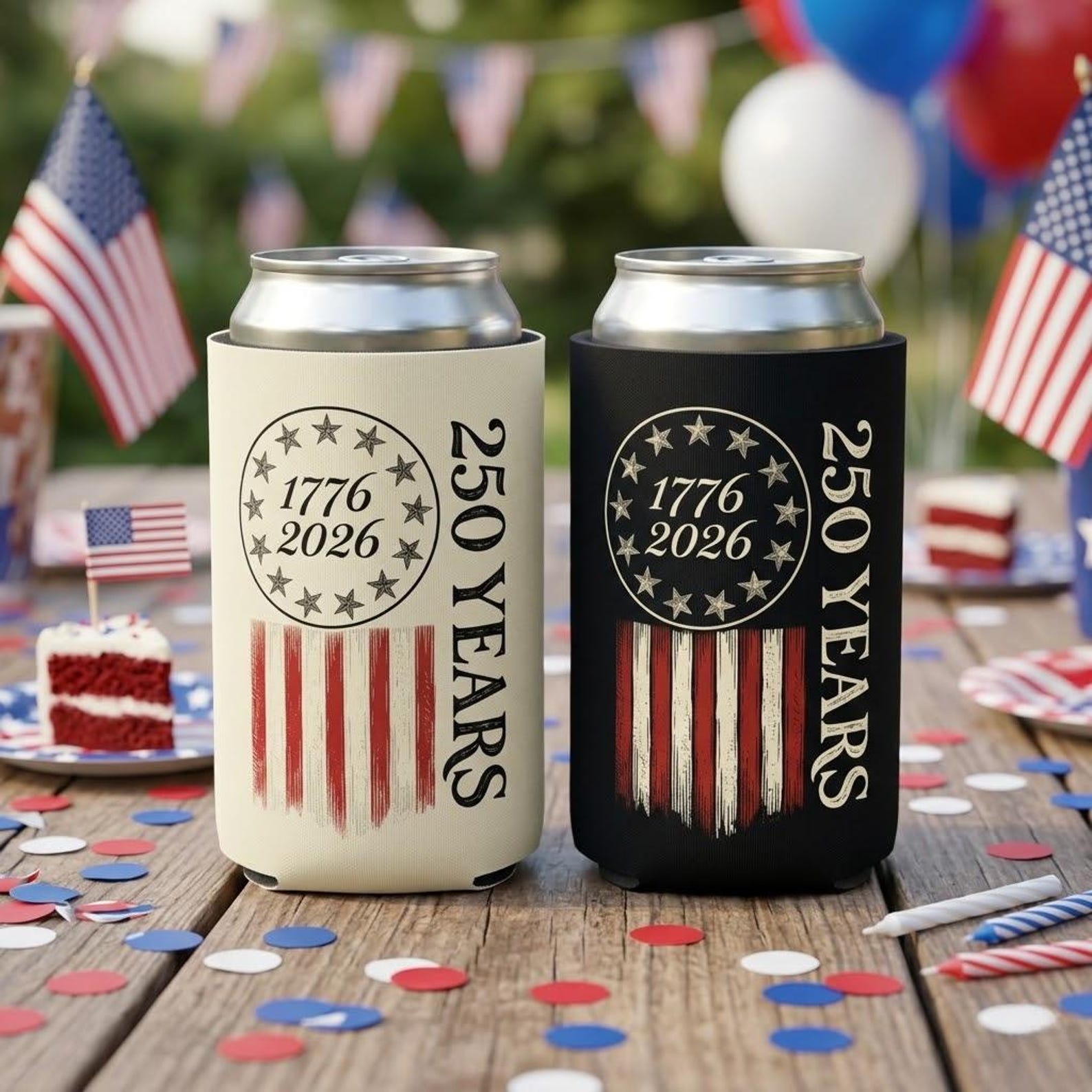 America 250 Years Can Cooler, USA 250th Anniversary Gift, Patriotic 1776 2026 Independence Day Beer Sleeve, July 4th Gift