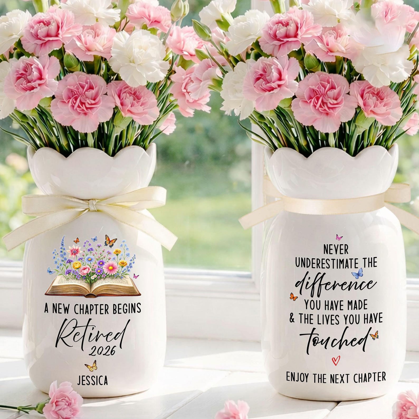 Personalized Retirement Gift for Women, Retirement Ceramic Flower Vase, Teacher Retirement Gift, Retired Teacher Gift, Happy Retirement Gift