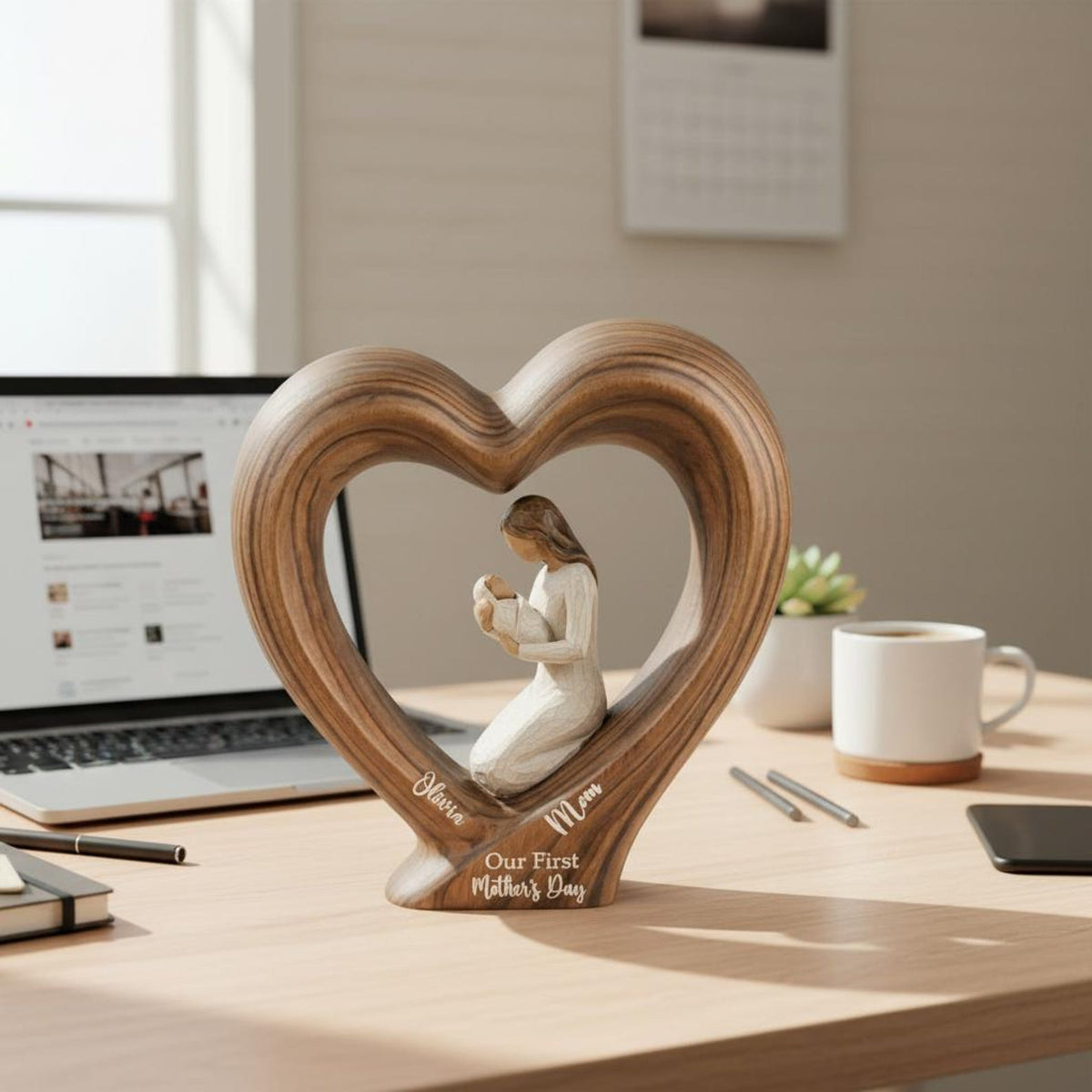 First Mother's Day Wooden Heart Block, Personalized Mom Gift New Mom Gift 1st Mothers Day Present from Baby Keepsake, Mom and Baby Keepsake