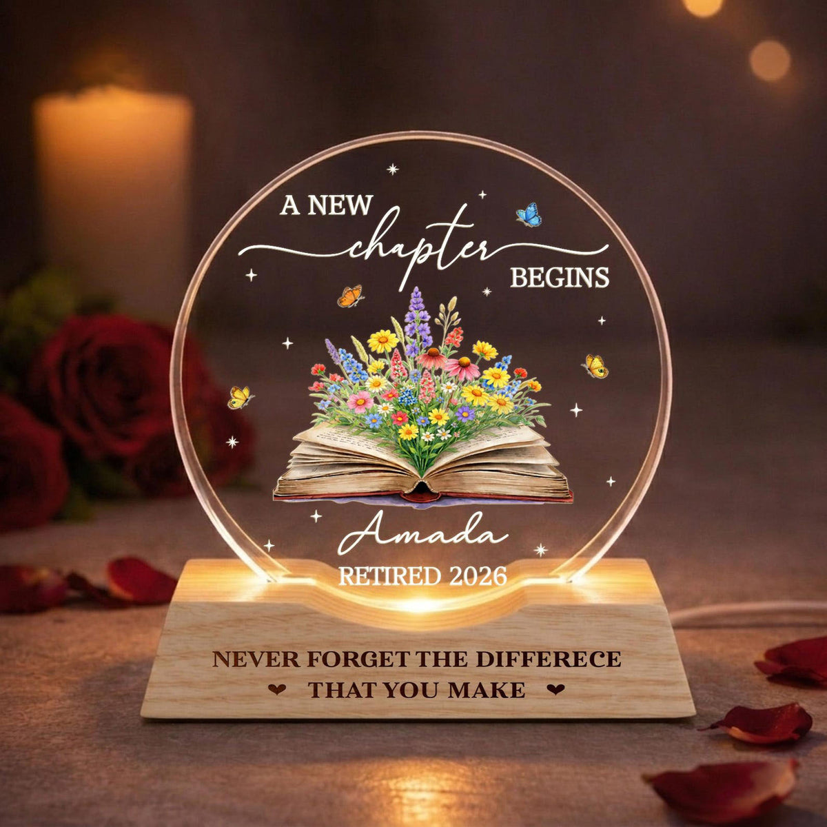 Personalized Retirement Wave Night Light, Retirement Gift for Women, Teacher Retirement Gift, Going Away Gift for Coworker, Work Bestie Gift