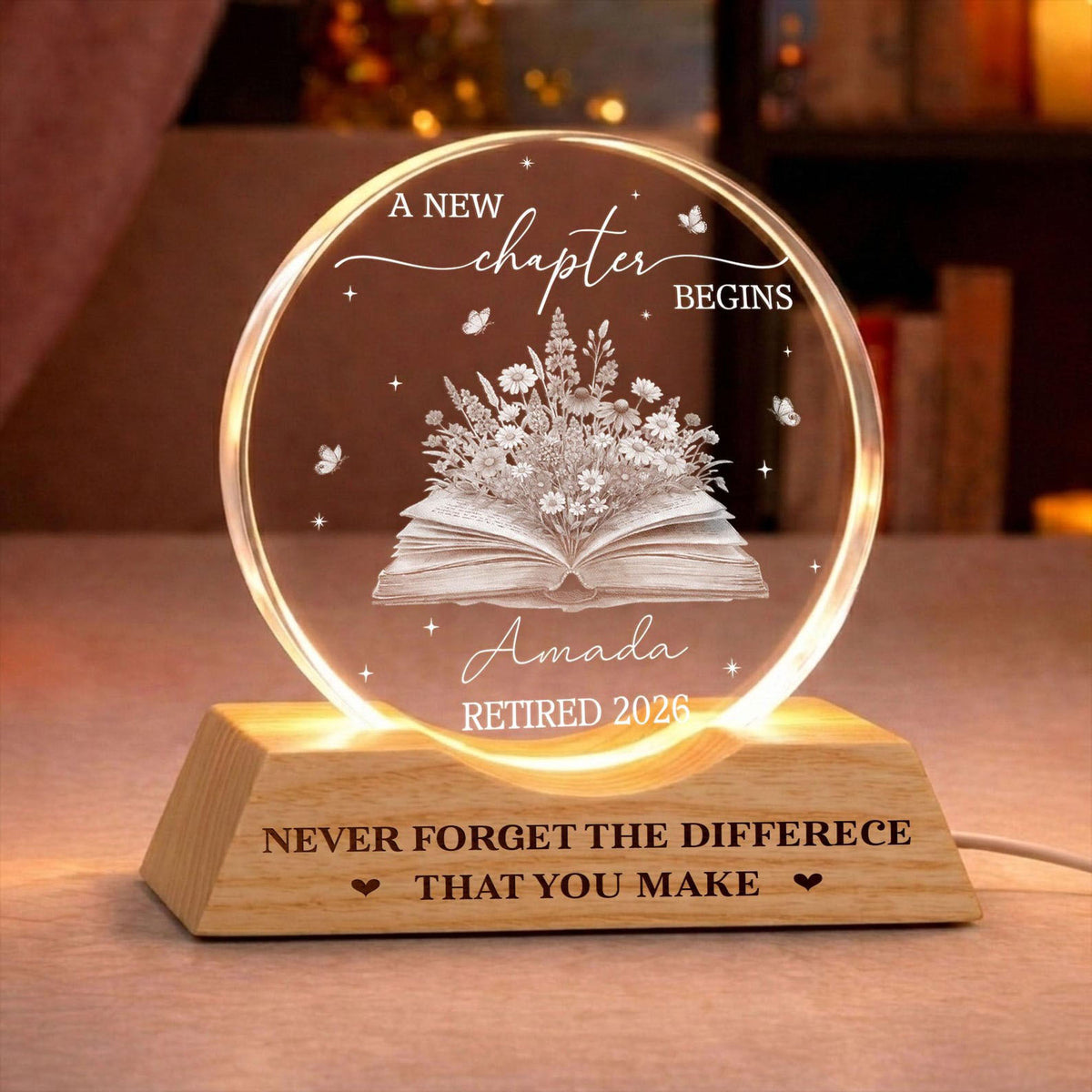 Personalized Retirement Wave Night Light, Retirement Gift for Women, Teacher Retirement Gift, Going Away Gift for Coworker, Work Bestie Gift